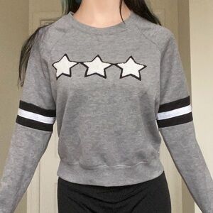 Gray Star Sweatshirt with Striped Sleeves